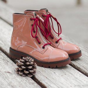 NWOT Attilio Giusti Leombruni AGL Patent Leather Combat Boots